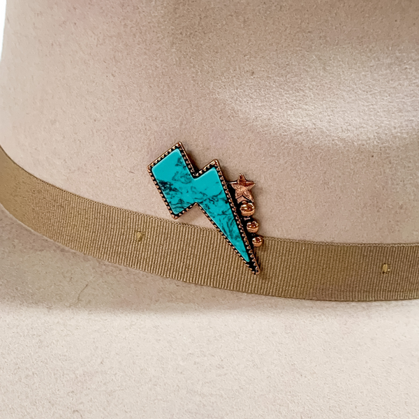 Turquoise Lightning Bolt Hat Pin in Copper Tone