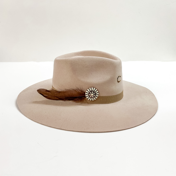 Ivory Concho and Brown Feather Hat Pin