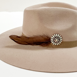 Ivory Concho and Brown Feather Hat Pin