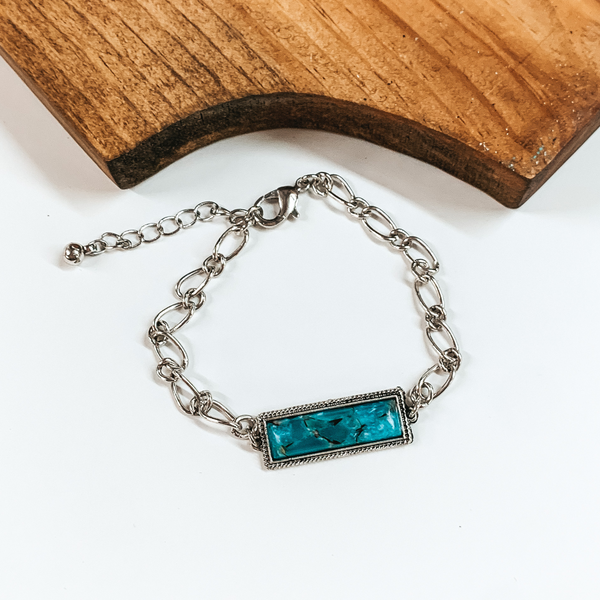Silver Tone Chain Bracelet with Faux Turquoise Pendant