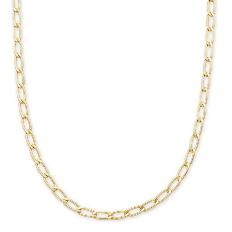 Gold chain necklace pictured on a white background.