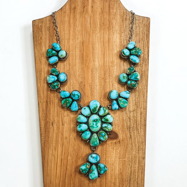 Lorenzo Juan | Navajo Handmade Sterling Silver & Sonoran Gold Turquoise Stone Cluster Necklace