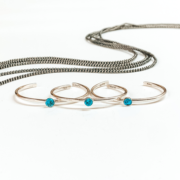 G. Skeets | Navajo Handmade Sterling Silver Cuff with Circle Turquoise Stone