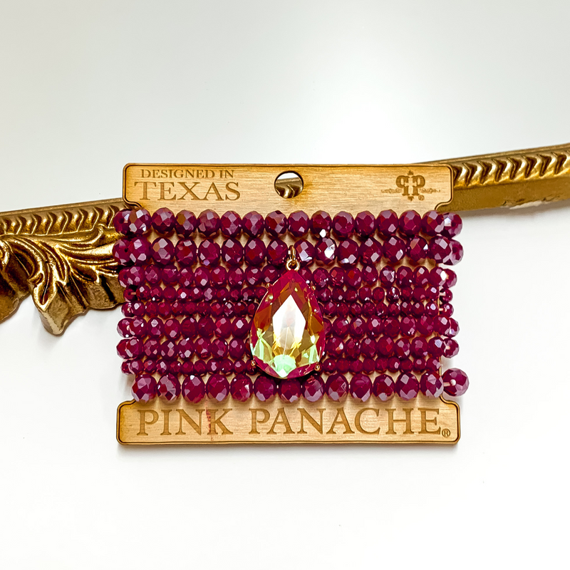 Pink Panache | Crystal Beaded Bracelet Set in Fuchsia with Large Fuchsia AB Crystal Teardrop