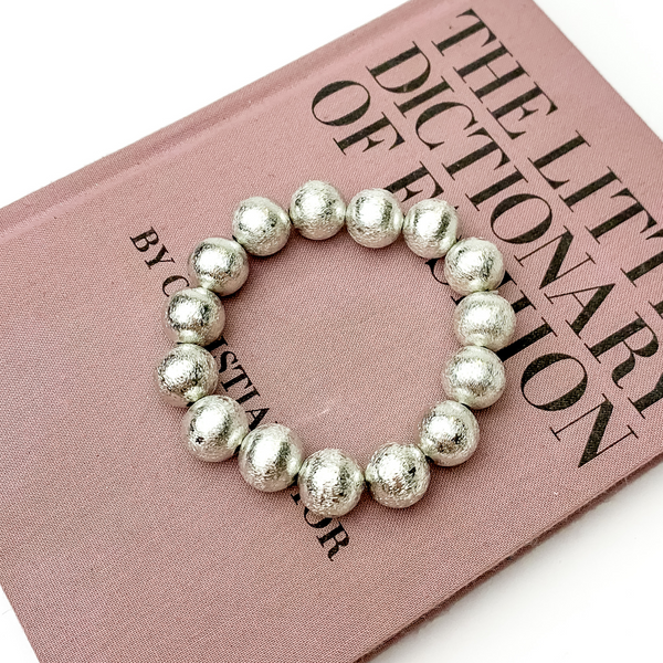 Large Silver Tone Beaded Bracelet