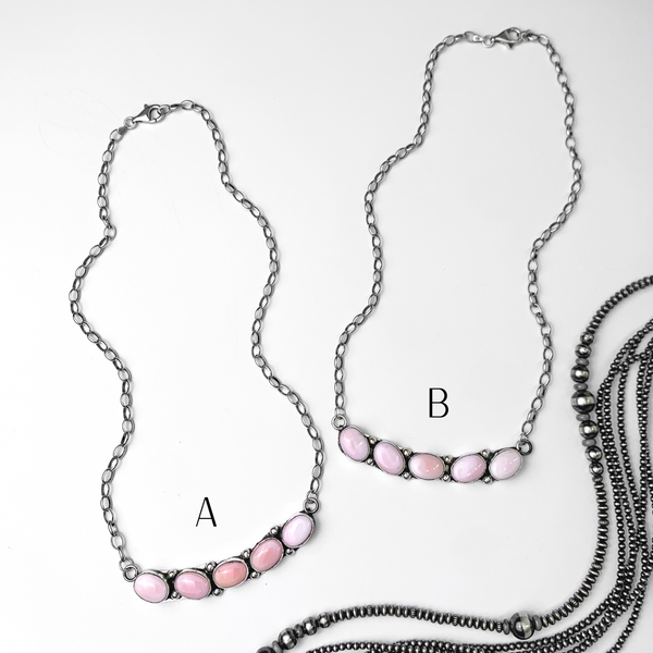 Jude Candeleria | Zuni Handmade Five Stone Pink Conch Freeform Bar Necklace