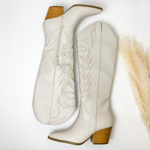 Rodeo Ready Knee High Western Stitch Boots in Bone White