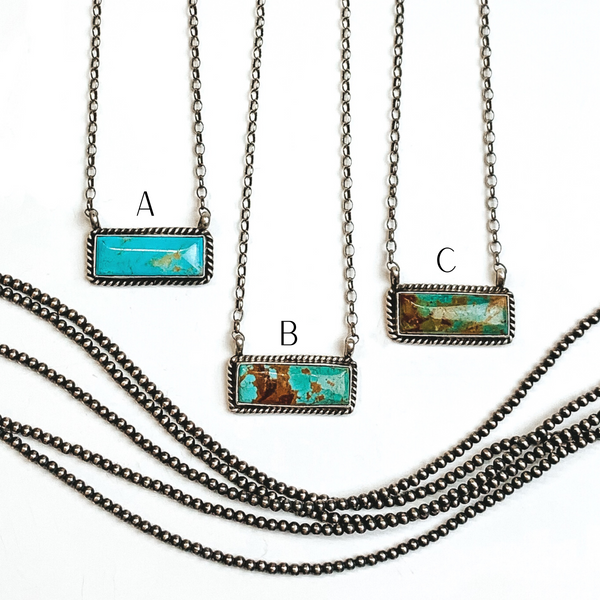 Augustine Largo | Navajo Handmade Sterling Silver Chain Necklace with Kingman Turquoise Bar