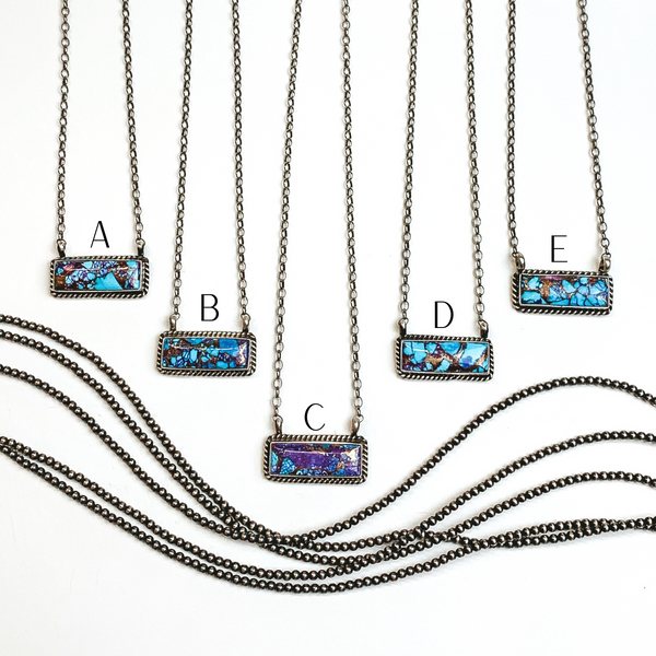 Augustine Largo | Navajo Handmade Sterling Silver Chain Necklace with Purple Mojave and Turquoise Remix Bar
