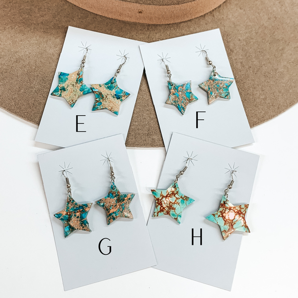 Navajo | Navajo Handmade Star Blue Indigo Turquoise Slab Earrings on Sterling Silver Fishhook