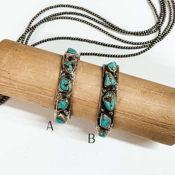 Jude Candelaria | Navajo Handmade Sterling Silver Cuff with Five Irregular Shaped Turquoise Stones