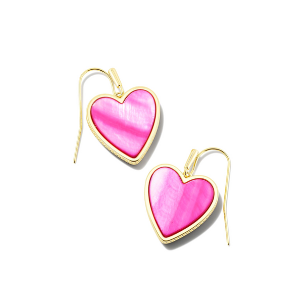 Kendra Scott | Heart Gold Drop Earrings in Hot Pink Mother of Pearl