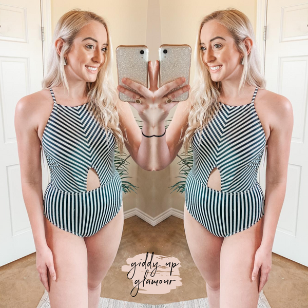 Isle See You Later Striped One Piece Swimsuit in Black and White