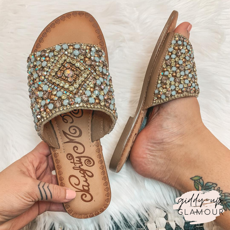 Last Chance Size 9 & 10 | Susanna Embellished Slide Sandal in Mint Multi