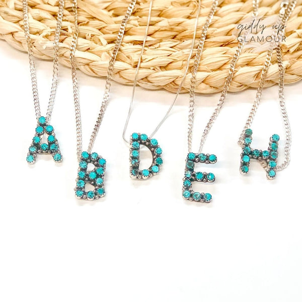Scott Skeets | Navajo Handmade Sterling Silver and Kingman Turquoise Initial Necklace