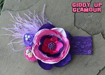 Large Pink and Purple Headband with Feathers