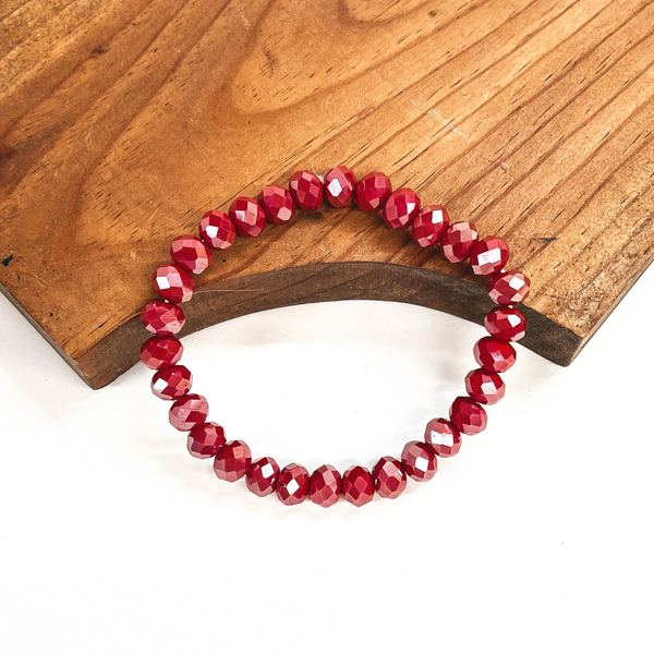 Buy 3 for $10 | Crystal Beaded Stacker Bracelet in Dark Red AB