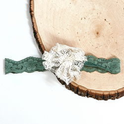 Last Chance | Sage Green Lace Headband with White Lace Flower