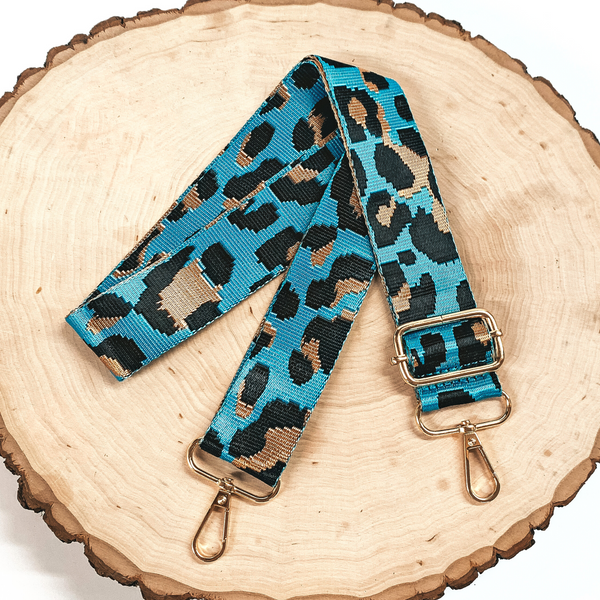 Leopard Print Adjustable Purse Strap in Turquoise, Gold, and Black