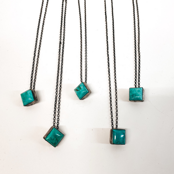 Vernon Kee | Navajo Handmade Sterling Silver Chain Necklace with Kingman Turquoise Square Pendant