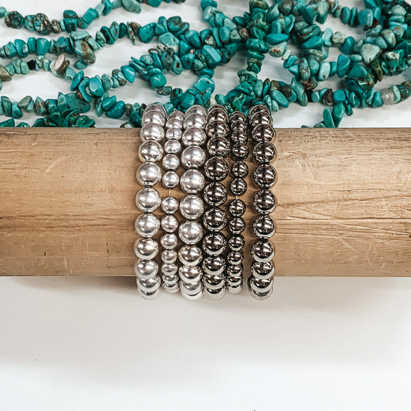 Set of Three | Beaded Bliss 6/7mm Bracelets in Silver