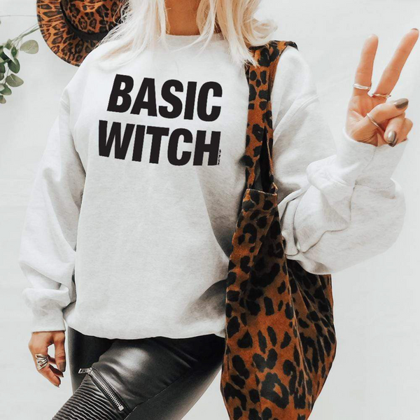 Online Exclusive| Basic Witch Long Sleeve Halloween Graphic Sweatshirt in White