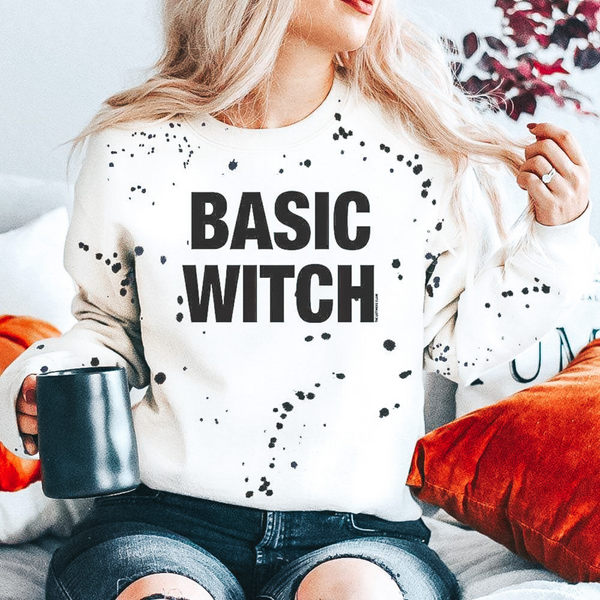 Online Exclusive | Basic Witch Long Sleeve Paint Splatter Halloween Graphic Sweatshirt in White