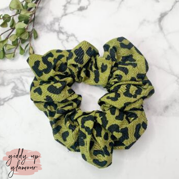 Buy 3 for $10 | Pure Purr-fection Leopard Hair Scrunchie in Olive Green