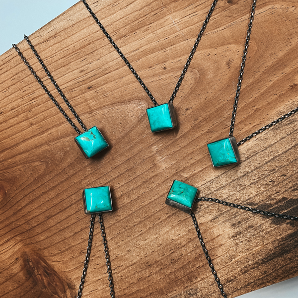 Vernon Kee | Navajo Handmade Sterling Silver Chain Necklace with Kingman Turquoise Square Pendant