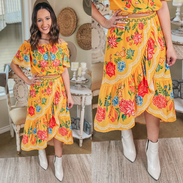 Flock To Paradise Floral Print Wrap Skirt in Yellow