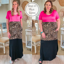 Change of Plans Leopard Print Color Block Maxi Dress in Hot Pink