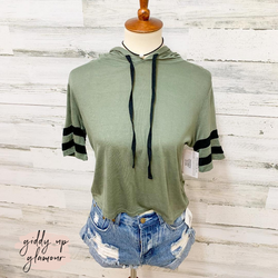 Give It a Rest Short Sleeve Hoodie Crop top in Army Green