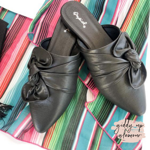 Last Chance Size 5.5 | Classic Moves Bow Tie Flat Mule Slide In Shoes in Black