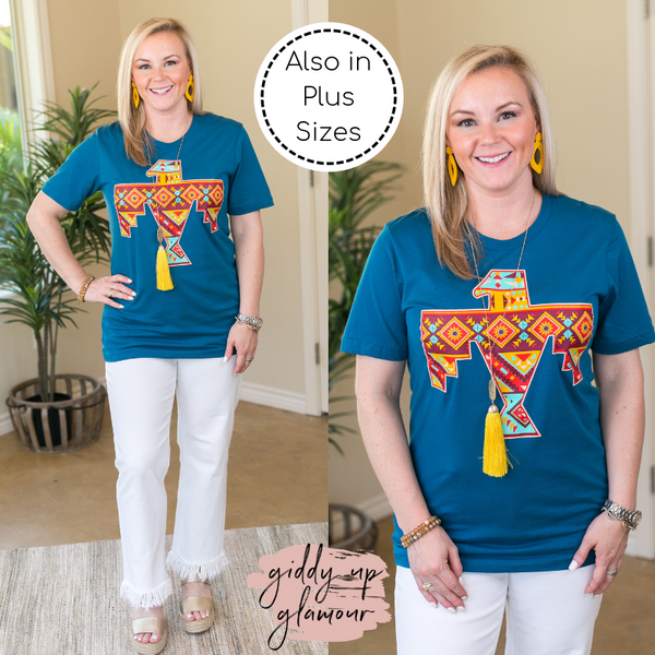 Keep Her Wild Aztec Thunderbird Graphic Short Sleeve Tee Shirt in Teal Blue