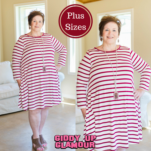 All The Stripe A Line Tunic Dress in Maroon