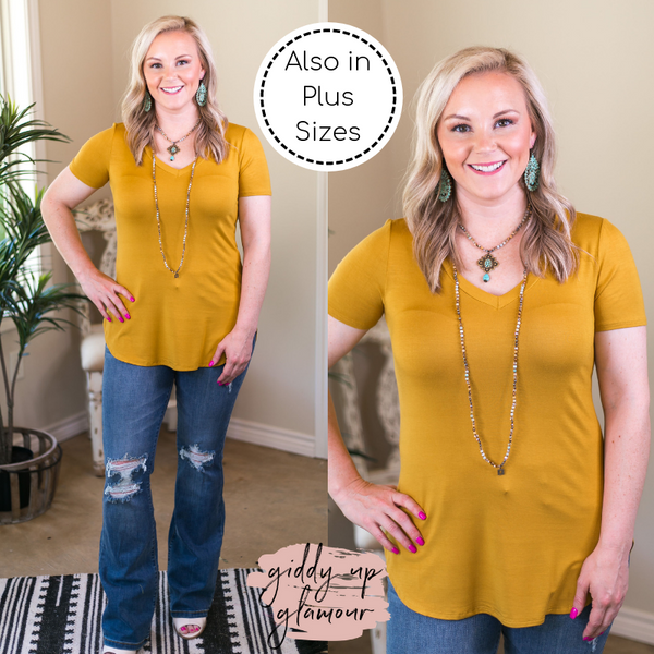 Simply The Best V Neck Short Sleeve Tee Shirt in Mustard Yellow