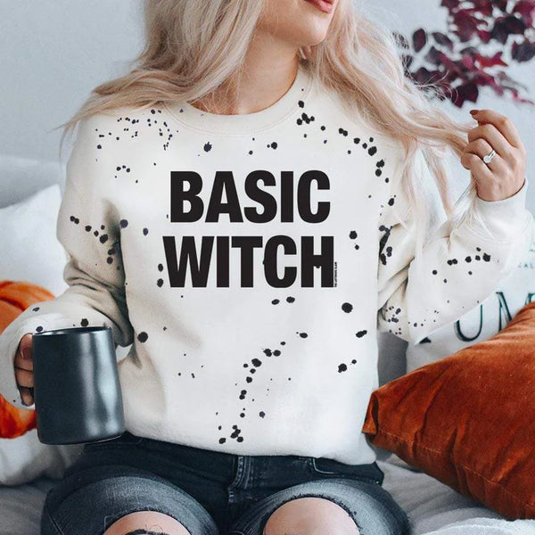 Basic Witch Long Sleeve Halloween  Graphic Sweatshirt in Black