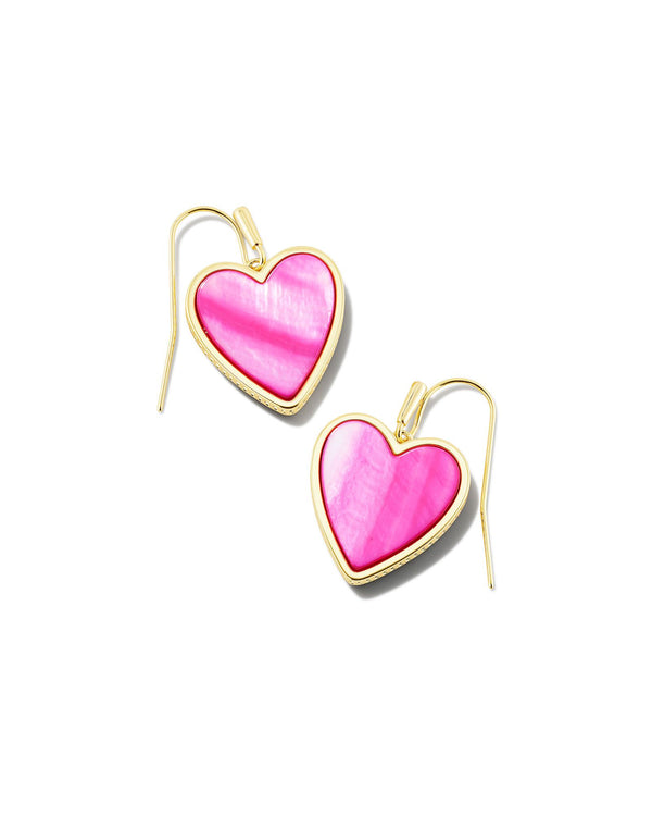 Kendra Scott | Heart Gold Drop Earrings in Hot Pink Mother of Pearl