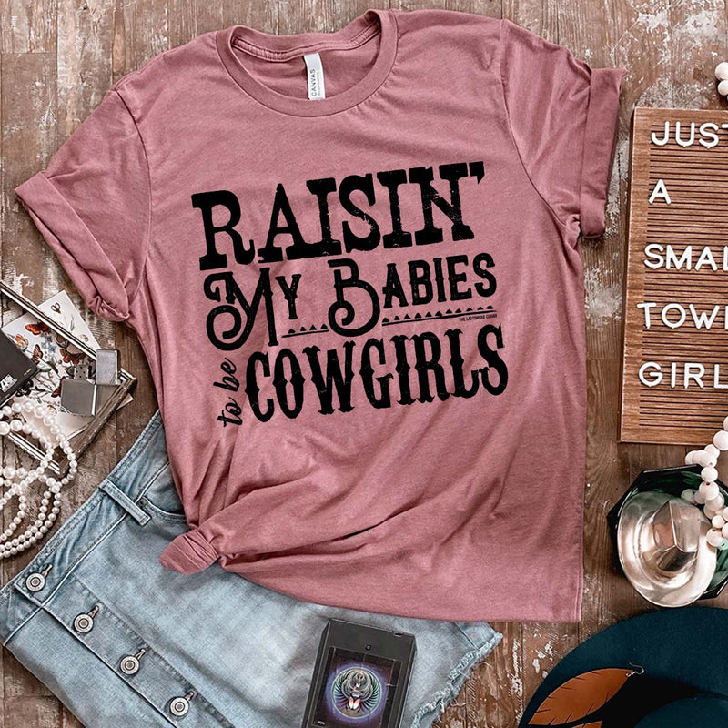 Online Exclusive | Raisin' My Babies To Be Cowgirls Graphic Tee in Mauve Pink