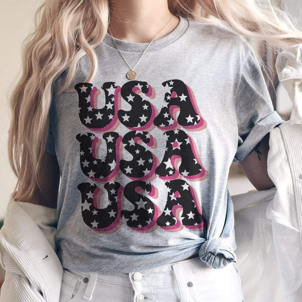 Online Exclusive | USA USA USA with Stars Graphic Tee in Grey