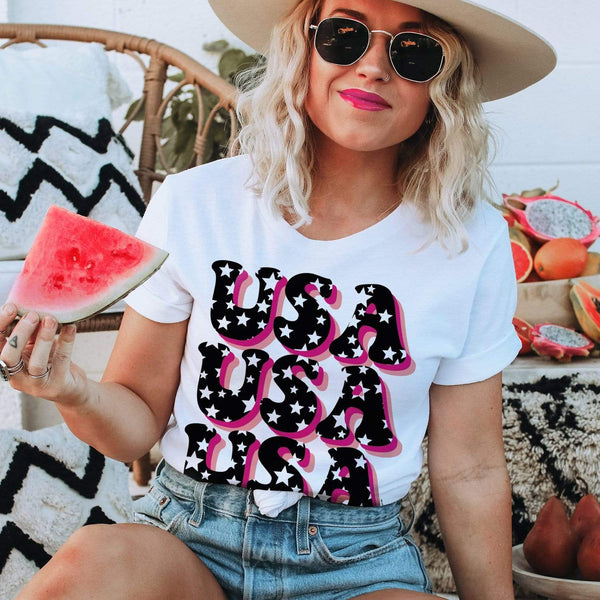 Online Exclusive | USA USA USA with Stars Graphic Tee in White