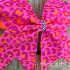 Pink Orange Leopard Bow, Cheer Bow, Pink Cheetah Bow - Bling Bow Love - 5