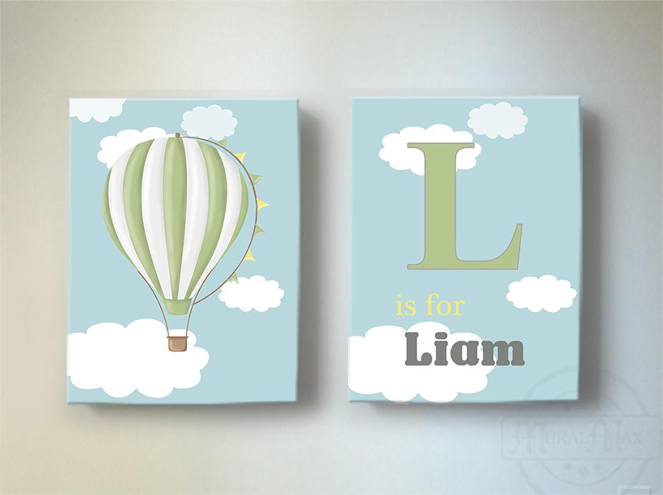 Hot Air Balloon Canvas Nursery Decor Personalized Adventure Boy Nurs Muralmax Interiors
