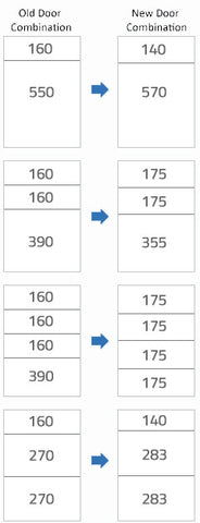 Old kitchen Door and Drawer Front Sizes Converted to New Kitchen Sizes