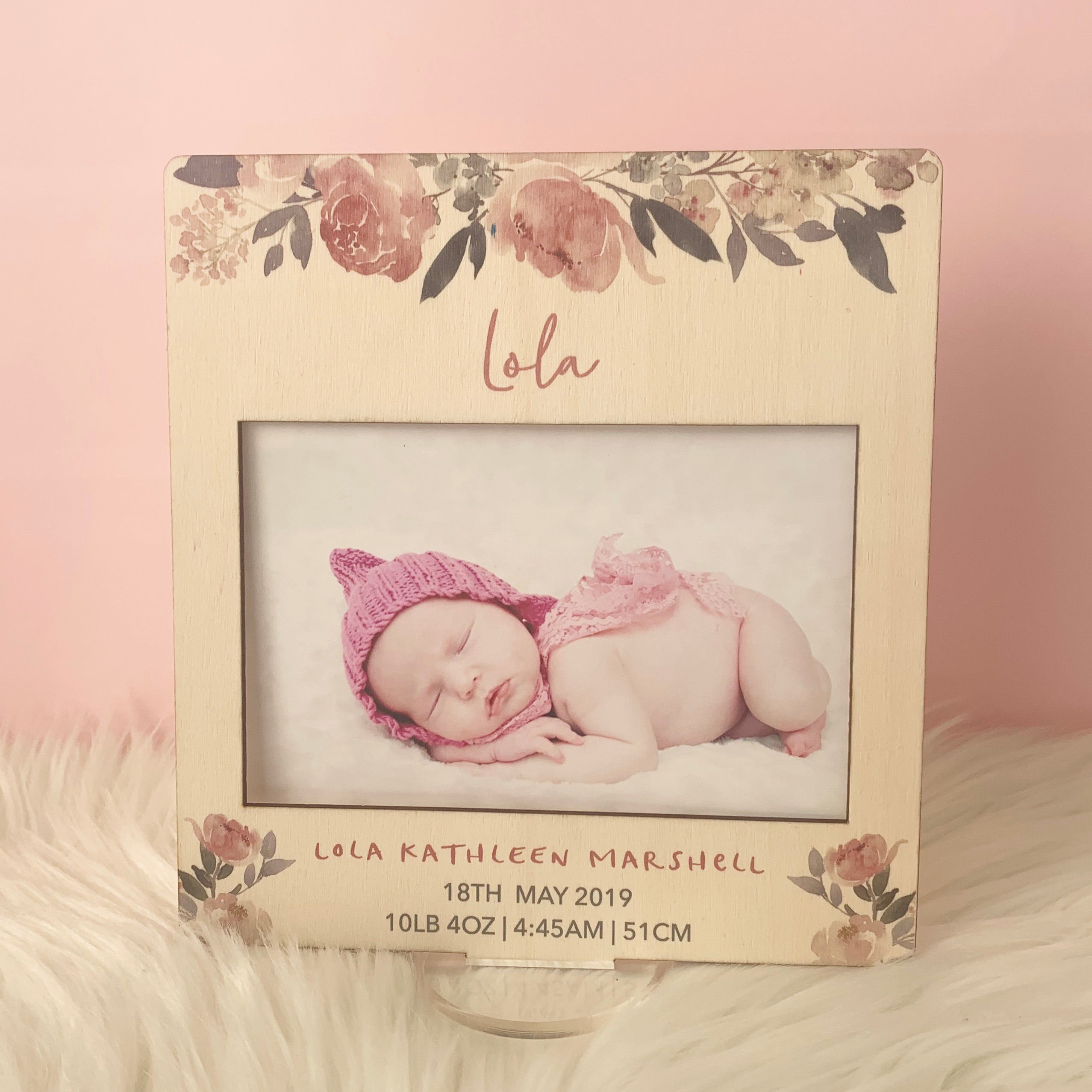 Pink Floral- Printed Birth Photo Frame