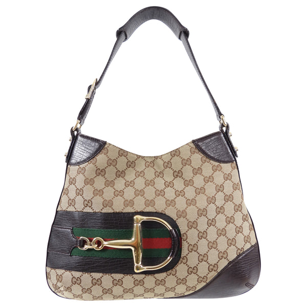 Gucci Monogram Canvas Web Horsebit Hasler Hobo Bag – I MISS YOU VINTAGE