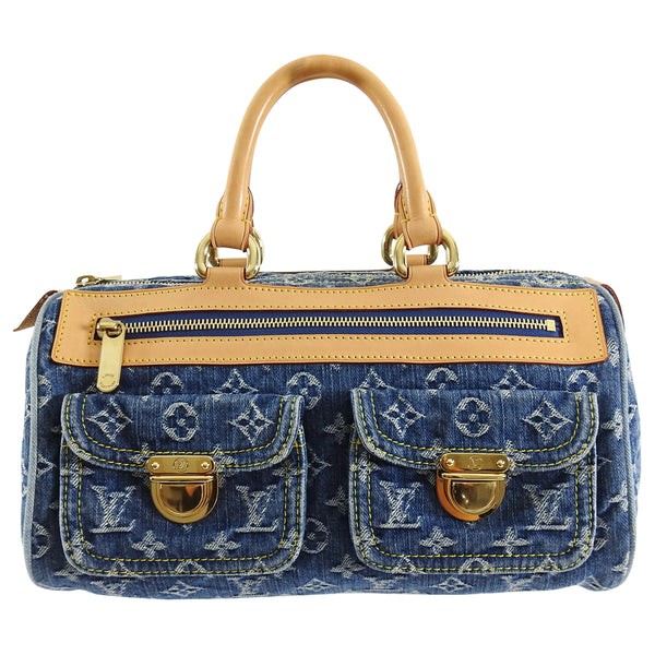 Louis Vuitton Vintage 2005 Denim Neo Monogram Speedy Bag I Miss You Vintage