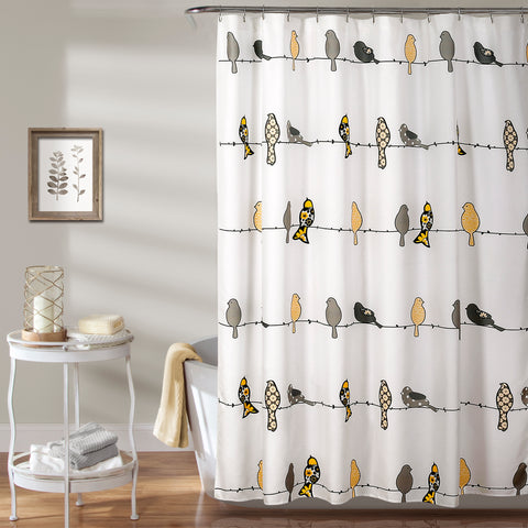 Rowley Birds Shower Curtain for color of the year in bathroom
