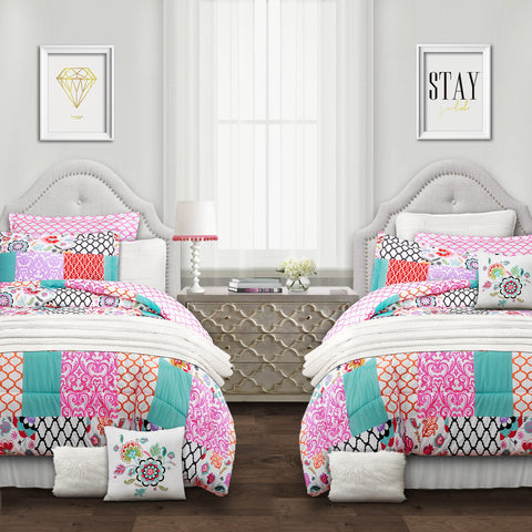 Brookdale Patchwork Comforter with Pom Pom Stripe Quilt