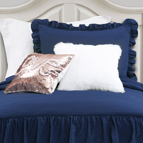 Allison Ruffle Skirt Bedspread Set with Mermaid Sequins and Luca Fur Decorative Pillows